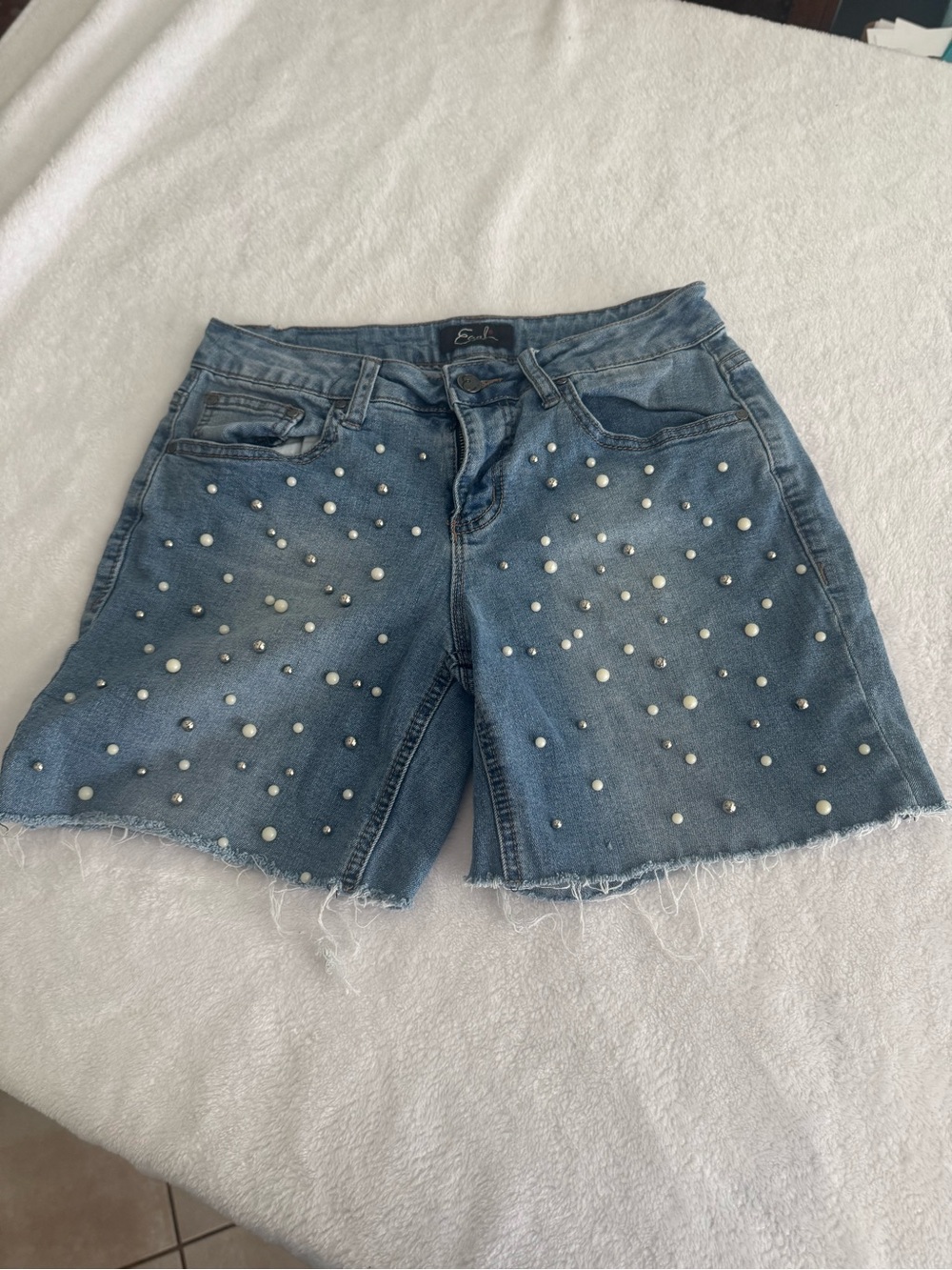 Earl Jeans Blue Pearl-Studded Denim Shorts